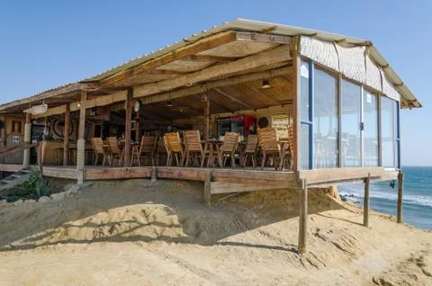 Simple and rustic lodge right at the ocean in Angola Stock Photos