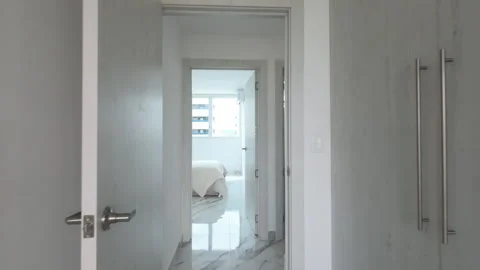 Simple And Stylish Bedroom Interior Idea With Picture Frames On The Wall Video stock 248053591