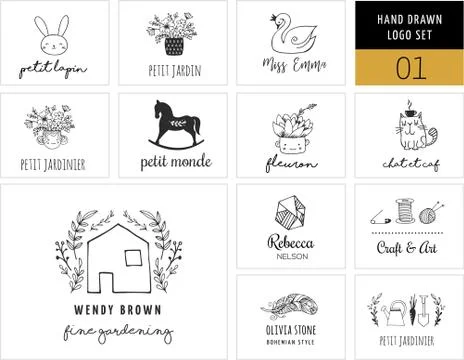 Simple and stylish collection of modern logos and illustrations Stock Illustration