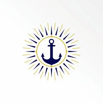 Simple and unique anchor with circle compass or around sun ray graphic Stock Illustration