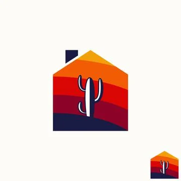 Simple and unique cactus desert on front or middle house home like paint wall Stock Illustration