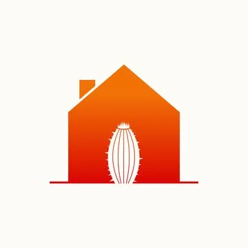 Simple and unique cactus on front house home like door image graphic Stock Illustration