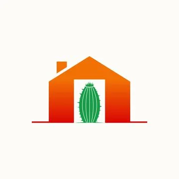 Simple and unique cactus on front house home or door image graphic Stock Illustration