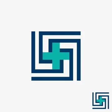 Simple and unique cross or plus on square or rectangular line like sign image Stock Illustration