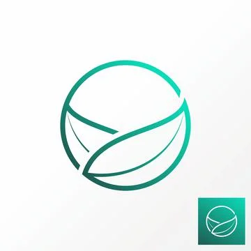Simple and unique double leaf or leaves on line out and circle image 스톡 일러스트