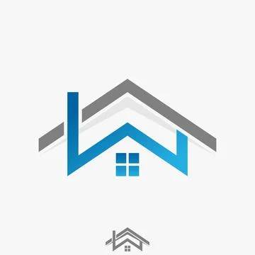 Simple and unique double roof house top down with letter or word W font Ilustração Stock