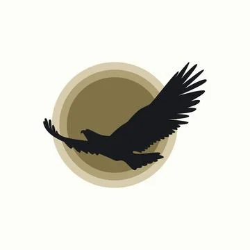 Simple and unique flying bird or eagle with moon or sun behind image Stock Illustration