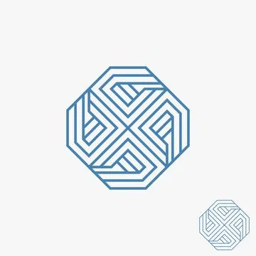 Simple and unique four diamond or pentagon on octagonal line motif image Illustrazione stock