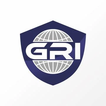 Simple and unique globe like letter or word GRI font with shield guide shape Stock Illustration