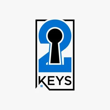 Simple and unique letter 2 KEYS font with roof house and key hole Illustrazione stock