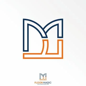 Simple and unique letter MF or DD double line font square graphic Stock Illustration