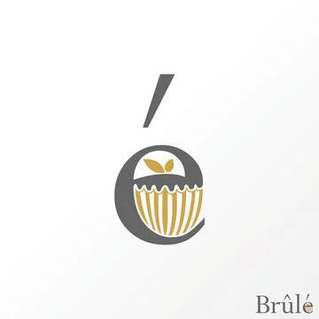 Simple and unique letter or word E serif font with cake and leaves inside Stock Illustration