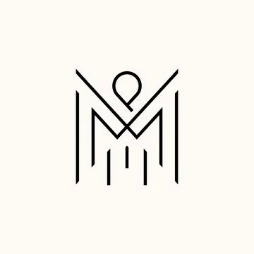 Simple and unique letter or word MM or MW line font like wing or ornament Stock Illustration