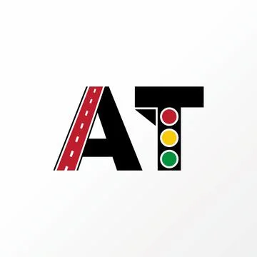 Simple and unique letter or word AT with road and traffic light image graphic Stock Illustration