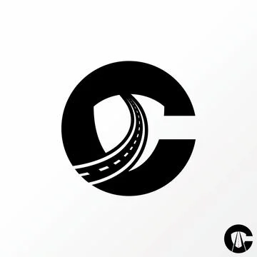 Simple and unique letter or word C sans serif font with road and shield graphic Stock Illustration