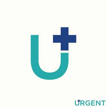 Simple and unique letter or word U font with medical red cross or plus Illustrazione stock