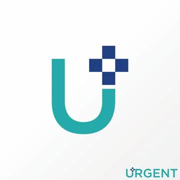 Simple and unique letter or word U font with medical red cross or plus Illustrazione stock