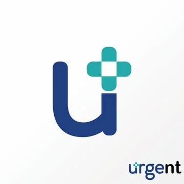 Simple and unique letter or word U font with medical red cross or plus image Illustrazione stock