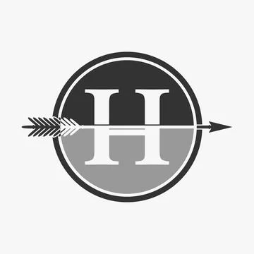 Simple and unique letter or word H serif font with arrow on circle block image Stock Illustration