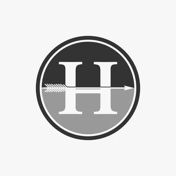 Simple and unique letter or word H serif font with arrow on circle block image Stock Illustration