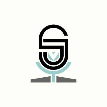 Simple and unique letter or word S or SJV font in creative microphone image Stock Illustration