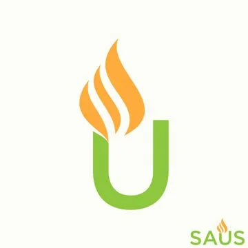 Simple and unique letter or word U sans serif font with fire flame image Stock Illustration