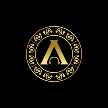 Simple and unique letter or word A serif font with motif around like emblem Illustrazione stock