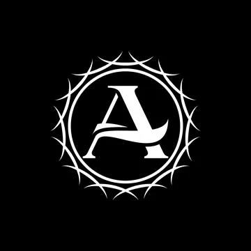 Simple and unique letter or word A serif font with art motif around like emblem Stock Illustration