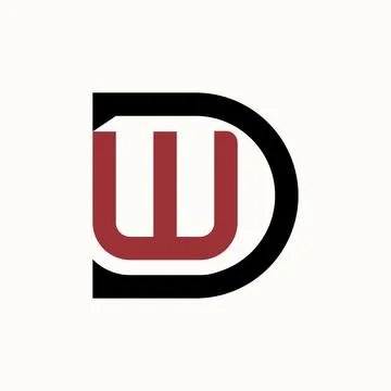 Simple and unique letter or word DW or WD font on line inside image graphic Stock Illustration