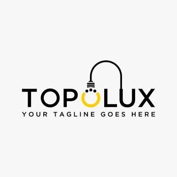 Simple and unique light lamp bulb on letter or word TOP LUX font image Stock Illustration