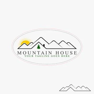 Simple and unique line mountain with roof house image graphic Stock Illustration