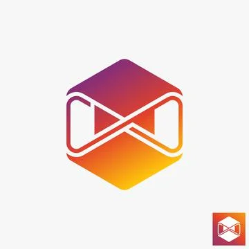 Simple and unique meta or infinity line on hexagon negative space image Stock Illustration