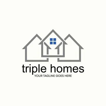 Simple and unique shape line triple house homes image graphic Stock Illustration