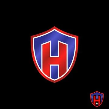 Simple and unique shield or guard emblem with letter or word H font inside Stock Illustration