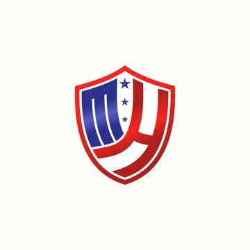 Simple and unique shield or guard emblem with letter or word MH font inside Stock Illustration