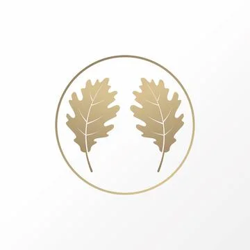 Simple and unique single two oak leaves accessories ornament inside circle image Stock Illustration