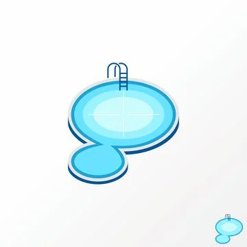 Simple and unique swimming pool with water and stairs image graphic Stock Illustration