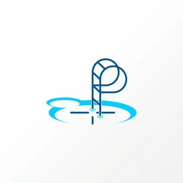Simple and unique swimming pool with water and stairs on 3D image graphic Stock Illustration