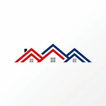 Simple and very unique three roof house front to back with windows image graphic Stock Illustration