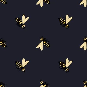 Simple animal seamless pattern with bee ornament. Hand drawn wasp in black an Stock Illustration