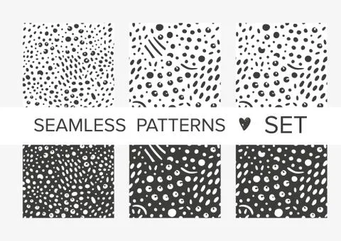 Simple animalistic abstract seamless patterns with spots and dots. Background Stock Illustration