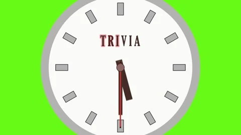 A simple, animated clock with the word TRIVIA on its face, moving against a Stock Footage 326201279