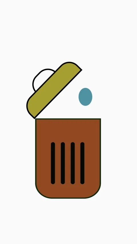 Simple animated illustration of a trash can disposing of a colored shape Stock Footage 321626819