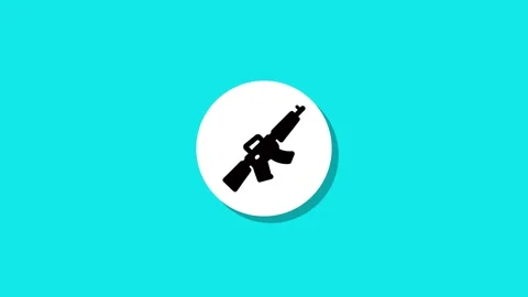 Simple animation of black assault rifle icon appearing on bright cyan backg.. Stock Footage 327762736