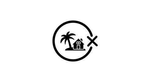 Simple animation of a house and palm tree icon with cross mark in circle 動画素材 346497225