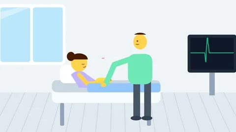 Simple Animation Of Husband Holding Hand Of Sick Wife In Hospital Bed Video stock 341366809