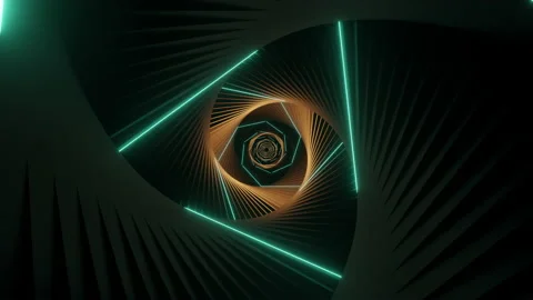 Simple Animation With Moving Forward Within A Twisted Triangle Dark Tunnel Stock Footage 146881701