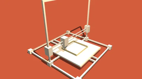 Simple Animation of Printing a 3D box with a 3D Printer. Red Background. Stock Footage 39983169