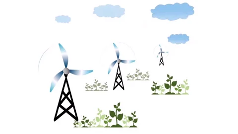 Simple animation: a rotating windmill fan to generate electricity Stock Footage 150362634