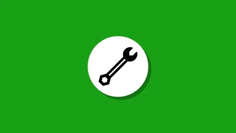 Simple animation of a white circle with wrench icon appearing on green back.. Stock Footage 327762939